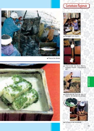 7979
■ Secagem de mochi
■ Oferenda de Ano Novo,
kagami-mochi, mayudama
etc..
■ Oferenda de ﬁnal de ano no
interior do campo de arrozal
■ Conserva de mostarda
■ Pesca de olhete
ISHIKAWA-KEN
 