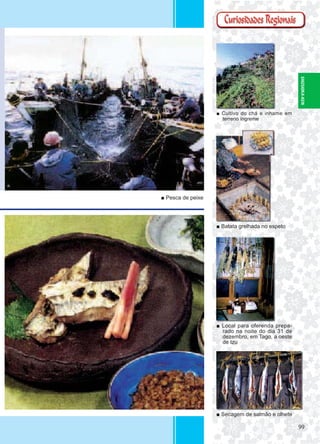 9999
■ Cultivo do chá e inhame em
terreno íngreme
■ Batata grelhada no espeto
■ Local para oferenda prepa-
rado na noite do dia 31 de
dezembro, em Tago, a oeste
de Izu
■ Secagem de salmão e olhete
■ Pesca de peixe
SHIZUOKA-KEN
 