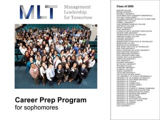 Career Prep Program for sophomores Class of 2009  BOSTON COLLEGE  BROWN UNIVERSITY  BUCKNELL UNIVERSITY  CALIFORNIA STATE UNIVERSITY-BAKERSFIELD  COLLEGE OF NEW JERSEY  COLUMBIA UNIVERSITY IN THE CITY OF NEW YORK  CONNECTICUT COLLEGE  CORNELL UNIVERSITY  CUNY BERNARD M BARUCH COLLEGE  DARTMOUTH COLLEGE  DEPAUL UNIVERSITY  DUKE UNIVERSITY  FLORIDA ATLANTIC UNIVERSITY-BOCA RATON  GEORGETOWN UNIVERSITY  GEORGIA INSTITUTE OF TECHNOLOGY HAMPDEN-SYDNEY COLLEGE  HARVARD UNIVERSITY  HOWARD UNIVERSITY  MASSACHUSETTS INSTITUTE OF TECHNOLOGY  MOREHOUSE COLLEGE  MORGAN STATE UNIVERSITY  NEW JERSEY INSTITUTE OF TECHNOLOGY  NEW YORK UNIVERSITY  NORTH CAROLINA A &T STATE UNIVERSITY  NORTHEASTERN UNIVERSITY  NORTHWESTERN UNIVERSITY  PACE UNIVERSITY-NEW YORK PRAIRIE VIEW A & M UNIVERSITY  PRINCETON UNIVERSITY  RICE UNIVERSITY  RUTGERS UNIVERSITY  SETON HALL UNIVERSITY  SPELMAN COLLEGE  STANFORD UNIVERSITY  STONEHILL COLLEGE  TEMPLE UNIVERSITY  TEXAS A&M UNIVERSITY  THE COLLEGE OF NEW JERSEY  THE UNIVERSITY OF TEXAS AT BROWNSVILLE  UNIVERSITY OF CALIFORNIA-LOS ANGELES  UNIVERSITY OF CALIFORNIA-SAN DIEGO  UNIVERSITY OF CHICAGO  UNIVERSITY OF CONNECTICUT  UNIVERSITY OF DETROIT-MERCY  UNIVERSITY OF GEORGIA  UNIVERSITY OF ILLINOIS AT URBANA-CHAMPAIGN  UNIVERSITY OF MARYLAND-COLLEGE PARK  UNIVERSITY OF MASSACHUSETTS-LOWELL  UNIVERSITY OF MICHIGAN-ANN ARBOR  UNIVERSITY OF NOTRE DAME  UNIVERSITY OF PENNSYLVANIA  UNIVERSITY OF SOUTHERN CALIFORNIA  UNIVERSITY OF TEXAS AT AUSTIN  UNIVERSITY OF VIRGINIA  WESLEYAN UNIVERSITY  YALE UNIVERSITY 