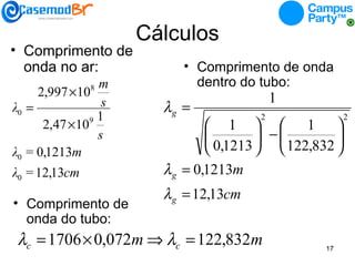 Cálculos Comprimento de onda no ar: Comprimento de onda do tubo: Comprimento de onda dentro do tubo: 