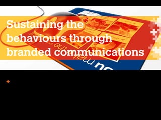 Sustaining the
behaviours through
branded communications
✚✚		 Developed a branded programme to reinforce the behaviours and
values, rolling out the brand across all collateral from screen savers
to training workbooks to mugs, posters and calendars. The collateral
kept the behaviours front-of-mind and reinforced their importance to
the Ford Retail operating model

 