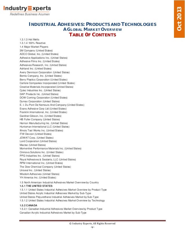 Industrial Adhesives Products and Technologies A Global Market Ove…