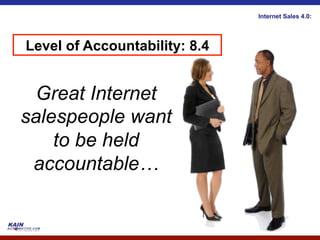 Internet Sales 4.0:




Level of Accountability: 8.4


  Great Internet
salespeople want
    to be held
 accountable…
 