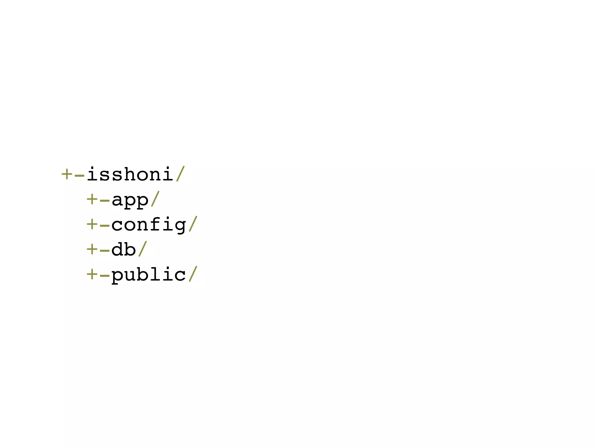 +-isshoni/
  +-app/
  +-config/
  +-db/
  +-public/
 