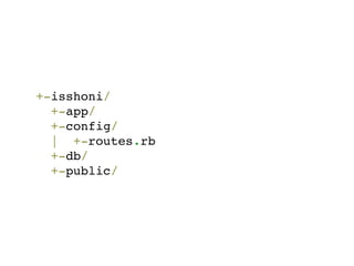 +-isshoni/
  +-app/
  +-config/
  | +-routes.rb
  +-db/
  +-public/
 