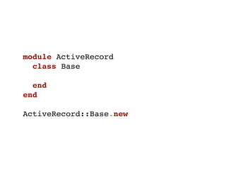 module ActiveRecord
  class Base

  end
end

ActiveRecord::Base.new
 