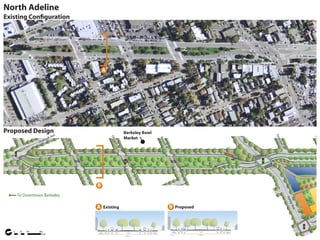 North Adeline
Existing Conﬁguration




                                                  A




Proposed Design                                                                             Berkeley Bowl
                             ve




                                                                                                                                                                                                                                                                                                              Em
                         ck A
                                                                          Ore




                                                                                                                                                                                                                                                                                                                                        Es
                                                                                            Market



                                                                                                                                                                      Rus
                     attu
                                  Wa




                                                                                                                                                                                                                                                                                                                ers
                   Sh
                                                                             gon




                                                                                                                                                                         sell
                                     rd




                                                                                                                                                                                                                                                                                                                   on
                                     St




                                                                                 St




                                                                                                                                                                              St.




                                                                                                                                                                                                                                                                                                                      St
                                                                   BUS STOP
                                                                                                                                                                                                                                                                                            BUS
                                                                                                                                                                                                                                                                                                   STO
                                                                                                                                                                                                                                                                                                          P




                                                                                                                  BUS STOP                                                                                                                           BUS STOP




                                          B
       To Downtown Berkeley




                                                                                                                                                                                                                                                                                                                           Ash
                                                                                                                                                                                                                                                                                                                               by
                                          A                                                                                                                                         B




                                                                                                                                                                                                                                                                                                                                  Ave
                                                     Existing                                                                                                                                 Proposed
[




   0    50   100   200                         20’
                                          sidewalk and
                                                            8’
                                                         parking
                                                                     8’
                                                                   bike
                                                                            14’
                                                                          travel
                                                                                     14’
                                                                                   travel
                                                                                                     56’
                                                                                               planted median
                                                                                                                     14’
                                                                                                                   travel
                                                                                                                               14’
                                                                                                                             travel
                                                                                                                                        8’
                                                                                                                                      bike
                                                                                                                                                8’
                                                                                                                                             parking
                                                                                                                                                            16’
                                                                                                                                                       sidewalk and
                                                                                                                                                                                           20’
                                                                                                                                                                                      sidewalk and
                                                                                                                                                                                      planted area
                                                                                                                                                                                                        8’
                                                                                                                                                                                                     parking
                                                                                                                                                                                                      lane
                                                                                                                                                                                                             3’ 6’
                                                                                                                                                                                                               bike
                                                                                                                                                                                                               lane
                                                                                                                                                                                                                        11’
                                                                                                                                                                                                                      travel
                                                                                                                                                                                                                       lane
                                                                                                                                                                                                                                         90’
                                                                                                                                                                                                                                     linear park
                                                                                                                                                                                                                                                                  11’
                                                                                                                                                                                                                                                                travel
                                                                                                                                                                                                                                                                 lane
                                                                                                                                                                                                                                                                           6’ 3’
                                                                                                                                                                                                                                                                         bike
                                                                                                                                                                                                                                                                         lane
                                                                                                                                                                                                                                                                                    8’
                                                                                                                                                                                                                                                                                 parking
                                                                                                                                                                                                                                                                                  lane
                                                                                                                                                                                                                                                                                                16’
                                                                                                                                                                                                                                                                                           sidewalk and
                                                                                                                                                                                                                                                                                           planted area

                     Feet                 planted area    lane     lane    lane     lane

                                                                                                    180’
                                                                                                                    lane      lane    lane    lane     planted area

                                                                                                                                                                                    1”=20’
                                                                                                                                                                                                                                       180’
                                                                                                                                                                                                                               public right-of-way
                                                                                            public right-of-way
 