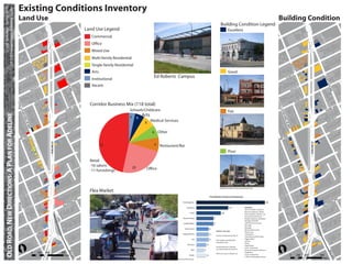 CP 218 Transportation Planning Studio
            UC Berkeley • Spring 2010
                                                    Existing Conditions Inventory
                                                    Land Use                                                                                                                                                                                                                                                                                     Building Condition
                                                                                                                                                                                                                                                                                 Building Condition Legend
                                                                                                                                                             Land Use Legend                                                                                                               Excellent
                                                                                                                                                                Commercial
                                                                                                                                                                Ofﬁce
                                                                                                                                                                Mixed Use
                                                                                                                                                                Multi-family Residential
                                                                                                                                                                Single-family Residential
                                                                               MIL




                                                                                                                                                                                                                                                                                                                                                                            MIL
                                                                                  VIA




                                                                                                                                                                                                                                                                                                                                                                               VIA
                                                                                    ST




                                                                                                                                                                                                                                                                                                                                                                                 ST
                                                                                                                                                                Arts                                         Photo by Emily Ehlers                                                         Good
                                                                                    T                                                                                                                                                                                                                                                                                            T
                                                                               TS                                                                                                                                                                                                                                                                                           TS
                                                                         AR                                                                                                                                  Ed Roberts Campus                                                                                                                                        AR
                                                                                                                             SHA




                                                                                                                                                                                                                                                                                                                                                                                                                           SHA
                                                                      STU                                                                                                                                                                                                                                                                                          STU
                                                                                                                                                                Institutional
                                                                                                                                T TU




                                                                                                                                                                                                                                                                                                                                                                                                                              T TU
                                                                                                                                                                Vacant
                                                                                                                                  CK




                                                                                                                                                                                                                                                                                                                                                                                                                                CK
                                                                                             ST                                                                                                                                                                                                                                                                                           ST
                                                                                        ON                                                                                                                                                                                                                                                                                           ON
                                                                                                                                   AVE




                                                                                                                                                                                                                                                                                                                                                                                                                                 AVE
                                                                                    EG                                                                                                                                                                                                                                                                                         EG
                                                                               OR                                                                                                                                                                                                                                                                                           OR



                                                                                                 ST                                                                                                                                                                                                                                                                                           ST
                                                   MA




                                                                                                                                                                                                                                                                                                                                                MA
                                                                                              LL                                                                                                                                                                                                                                                                                           LL
                                                                                           SSE                                                                                                                                                                                                                                                                                          SSE
                                                                                         RU                                                                                                                                                                                                                                                                                           RU
                                                                                                                                                               Corridor Business Mix (118 total)
                                                   RTIN




                                                                                                                                                                                                                                                                                                                                                RTIN
                                                                                                                                             AVE                                                                                                                                                                                                                                                                                           AVE
                                                                                                                                       BY                                                                                                                                                                                                                                                                                            BY
                                                        LUT




                                                                                                                                                                                                                                                                                                                                                     LUT
                                                                                                                               ASH                                                    Schools/Childcare                                                                                    Fair                                                                                                                              ASH
                                                            H




                                                                                                                                                                                                                                                                                                                                                         H
    OLD ROAD, NEW DIRECTIONS: A PLAN FOR ADELINE
                                                          ER K




                                                                                                                                                                                                                                                                                                                                                       ER K
                                                                                                                                                                                      4             Arts
                                                                                                                                                  ST                                            6                                                                                                                                                                                                                                               ST
                                                                ING




                                                                                                                                                                                                                                                                                                                                                             ING
                                                                                                                                          ON                                                                                                                                                                                                                                                                                            ON
                                                                                                                                EM
                                                                                                                                       ERS
                                                                                                                                                                                                     8
                                                                                                                                                                                                           Medical Services                                                                                                                                                                                                   EM
                                                                                                                                                                                                                                                                                                                                                                                                                                     ERS
                                                                     JR. W




                                                                                                                                                                                                                                                                                                                                                                  JR. W
                                                                          AY




                                                                                                                                                                                                                                                                                                                                                                       AY
                                                                                                                                                  ST                                                                                                                                                                                                                                                                                            ST
                                                                                                                                             EX                                                                                                                                                                                                                                                                                            EX
                                                                                                                                       ESS                                                                  8 Other                                                                                                                                                                                                                  ESS

                                                               VE                                                                                                                                                                                                                                                                                           VE
                                                       B     YA                                                                                                                                                                                                                                                                                     B     YA
                                                    SH                                                                                                                                                                                                                                                                                           SH
                                                                                                              ADELINE ST




                                                                                                                                                                                                                                                                                                                                                                                                           ADELINE ST
                                                                                                                                                                       55                                    9 Restaurant/Bar
                                                                                                                                                       WO
                                                                                                                                                         O
                                                                                                                                                                                                                                                                                           Poor                                                                                                                                                      WO
                                                                                                                                                                                                                                                                                                                                                                                                                                                       O




                                                                                                                                                               Retail
                                                                                                                                                               -16 salons                  28
                                                                                                                                                               -11 furnishings                        Ofﬁce



                                                                                                                                                                                                                                                                                Building Condition Photos by Stephanie Dock
                                                                                                                                                               Flea Market
                                                                        T                                                                                                                                                                                                                                                                                            T
                                                                     WS                                                                                                                                                                                                                                                                                           WS
                                                               VIE                                                                                                                                                                                                                                                                                          VIE
                                                        FAIR                                                                                                                                                                                                                                                                                         FAIR
                                                                                                                                               VE                                                                                                                                                                                                                                                                                            VE
                                                                                                                                      A      ZA                                                                                            Clothing/Acc.                                                                                   28                                                                                       A      ZA
                                                                                                                                  ATR                                                                                                                                                                                                                                                                                           ATR
                                                    KIN




                                                                                                                                                                                                                                                                                                                                                 KIN
                                                                                                                            ALC                                                                                                                                                                                                                                                                                           ALC
                                                        GS




                                                                                                                                                                                                                                                                                                                                                     GS
                                                                                 ST                                                                                                                                                                                                                                                                                           ST
                                                                            ON                                                                                                                                                                  Jewelery                                    13                                                                           ON
                                                          T




                                                                                                                                                                                                                                                                                                                                                       T
                                                                       RM                                                                                                                                                                                                                                       African Clothes, Jewelery                           RM
                                                                 HA                                                                                                                                                                                                                                                                                           HA
                                                                                                                                                                                                                                                                                                                African Sculptures, Masks
                                                                                                                                                                                                                                                    Food                           10                           Asian Jewelery, Scarves, Art
                                                                                                                                                                                                                                                                                                                Assorted Second Hand
                                                                                                                                                                                                                                           Second Hand                  7                                       Beaded Jewelery, Necklaces
                                                                                                                                                                                                                                                                                                                Bootleg CDs/DVDs
                                                                                                                                                                                                                                            Audio/Video                 7                                       Cell Phone Accessories
                                                                                                                                                                                                                                                                                                                Hot Dogs
                                                                                                                                                                                                                                                                                                                Massage
                                                                                                                                                                                                                                              Electronics           5                                           Merlino Wool Socks
                                                                                                    T                                                                                                                                                                                                                                                                                            T
                                                                                                  DS                                                                                                                                                                                                            Plastic Toys                                                                   DS
                                                                                             63R                                                                                                                                           Soaps/Scents             5                                           Used Books                                                                63R
                                                                                                                                                                                                                                                                            Survey Conducted Sat Feb 27
                                                                                                                                                                                                                                                                                                                Used Records/VHS/Tapes
                                                                                                                                                                                                                                                      Art           5                                           Reggae Wear
                                                                                                                                                                                                                                                                            425 People and 84 Booths
                                                                                                                                                                                                                                                                                                                Scarves
                                                                                                                                                                                                                                                                            counted at 2pm
                                                                                                                                                                                                                                                                                                                Shoes




                                                        [
                                                                                                                                                                                                                                                 Services       4


                                                                                                                                                                                                                                                                                                                                                     [
                                                                                                                                                                                                                                                                                                                Soap/Scents
                                                                                                                                                                                                                                                                            Small proportion of goods
                                                                                                                                                                                                                                                                                                                Socks, Underwear
                                                                                                                                                                                                                                                                            are mass-produced and new
                                                                                                                                                                                                                                                     Toys   3                                                   Stereos/Computer Monitors
                                                                                                                                   ML




                                                                                                                                                                                                                                                                                                                                                                                                                                 ML
                                                                                0            200        400                800                                                                                                                                              Most are used or limited-run
                                                                                                                                                                                                                                                                                                                Sunglasses
                                                                                                                                       KW




                                                                                                                                                                                                                                                                                                                                                                                                                                     KW
                                                                                                                                                                                                                                                                                                                Tacos and Burritos                                       0             200           400                800
                                                                                                                             Feet                                                                                                                  Other        4                                               T-Shirts, Embroidered Pants
                                                                                                                                         AY




                                                                                                                                                                                                                                                                                                                                                                                                                                       AY
                                                                                                                                                                                                                                     Photo by Brian Gould
                                                                                                                                                                                                                                                                                                                                                                                                                          Feet
 