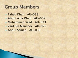  Fahad Khan AU-038
 Abdul Aziz Khan AU-009
 Muhammad Saad AU-033
 Zaid Bin Mansoor AU-022
 Abdul Samad AU-033
 