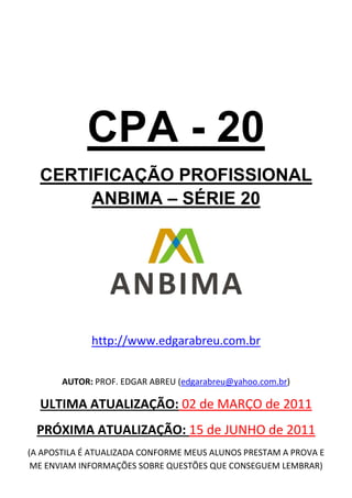 PROVA CPA20 COMPLETA GRÁTIS - Acamef