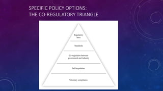 SPECIFIC POLICY OPTIONS:
THE CO-REGULATORY TRIANGLE
 