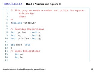 Computer Science: A Structured Programming Approach Using C 15
PROGRAM 4-3 Read a Number and Square It
 