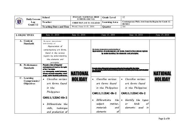 Page 1 of 9
Daily Lesson
Log
Grade 12
School ITLUGAN NATIONAL HIGH
SCHOOL (GR.7-12)
Grade Level 12
Teacher CHRISTIAN JAY D...