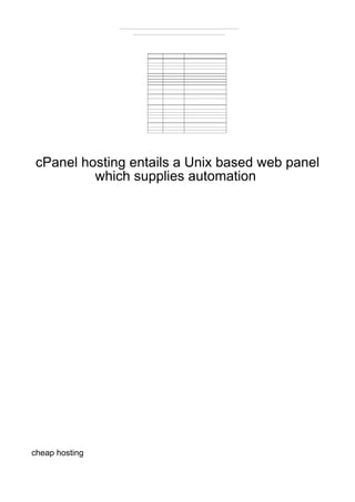 cPanel hosting entails a Unix based web panel
          which supplies automation




cheap hosting
 