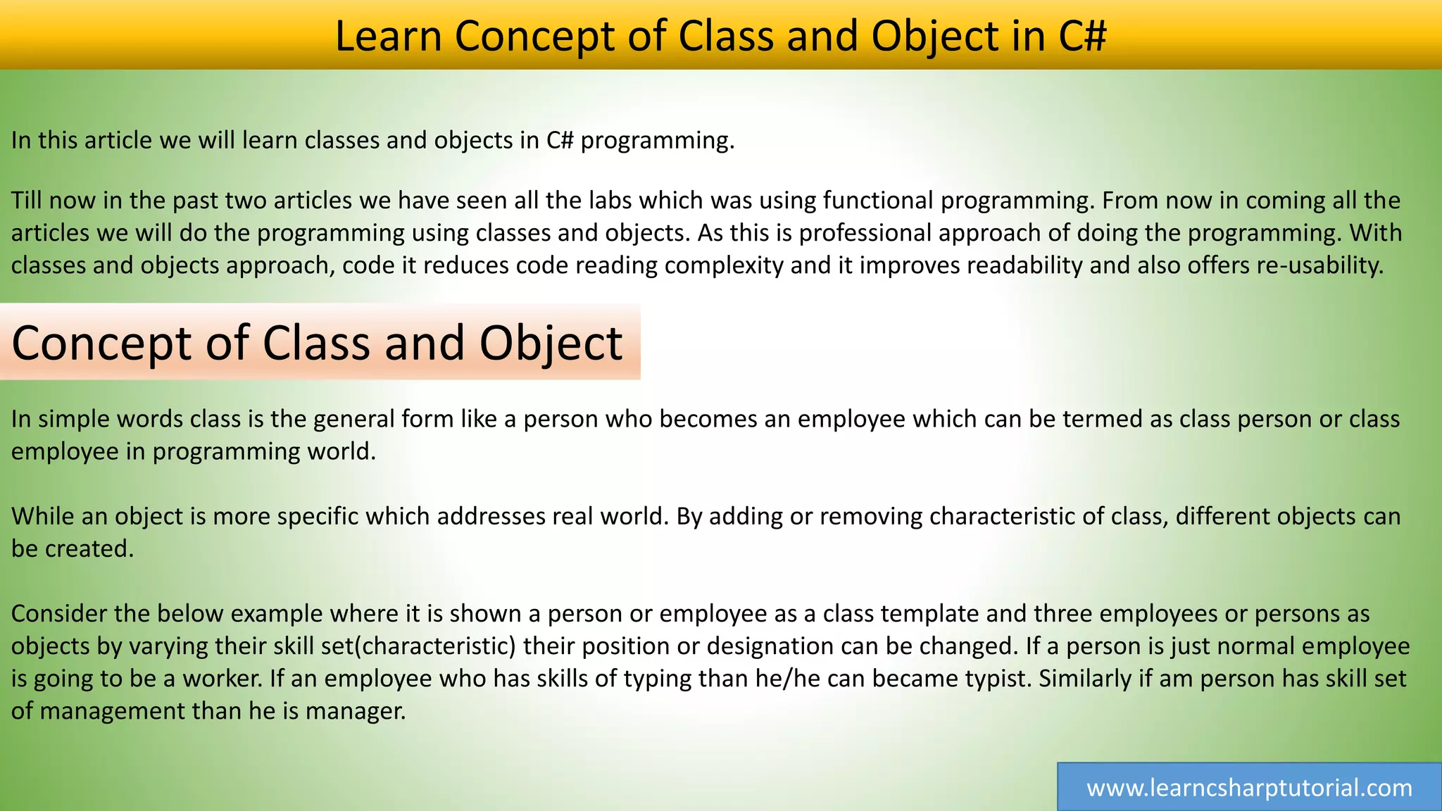 Learn Concept of Class and Object in C# Part 3 | PPT