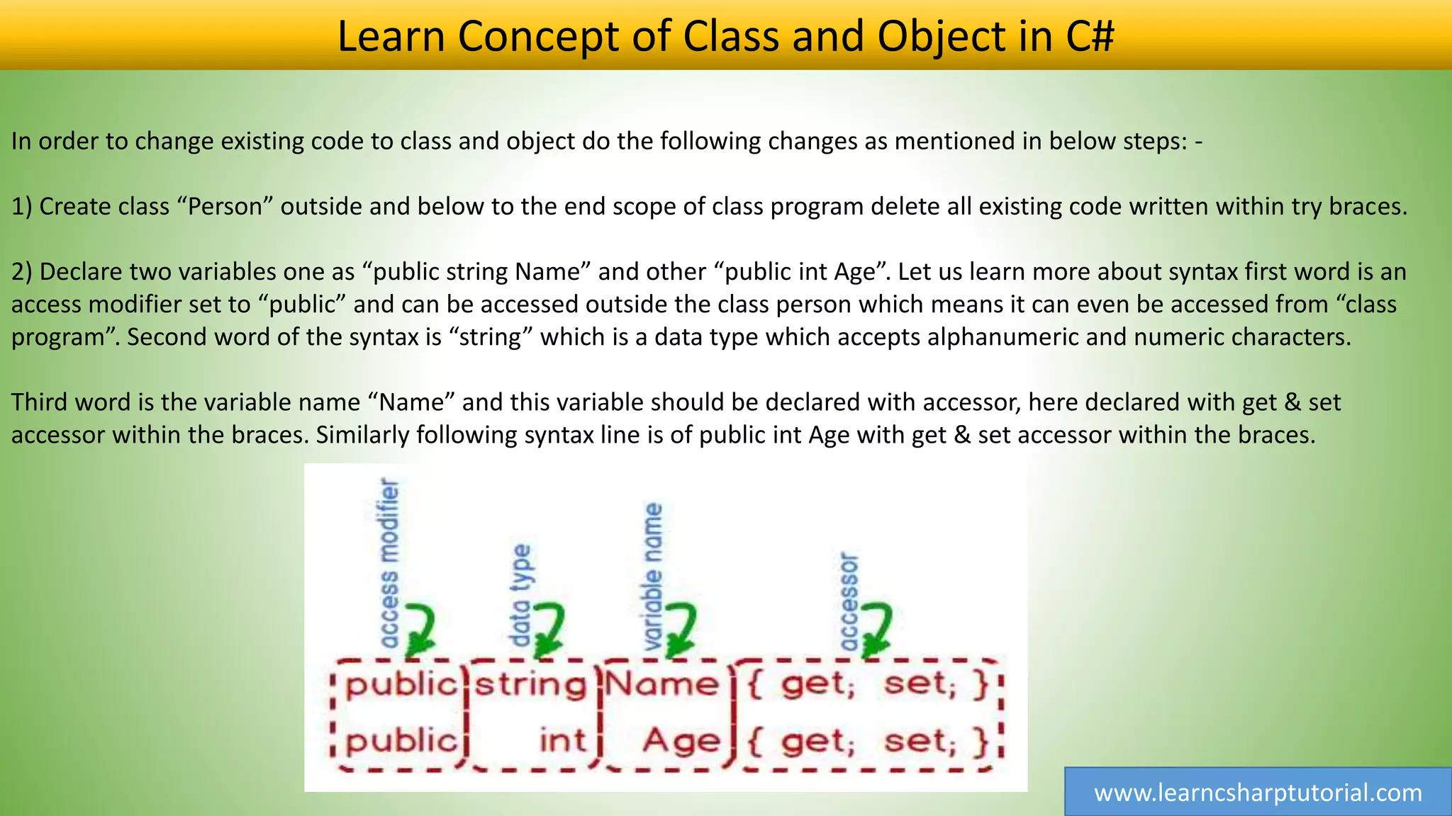 Learn Concept of Class and Object in C# Part 3 | PPT