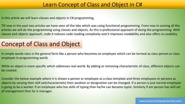 Learn Concept of Class and Object in C# Part 3 | PPT