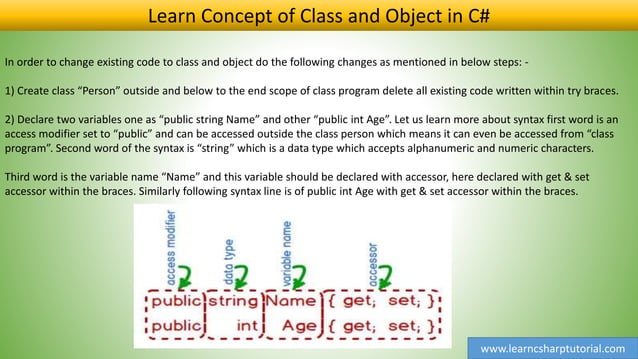 Learn Concept of Class and Object in C# Part 3 | PPT