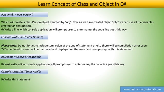 Learn Concept of Class and Object in C# Part 3 | PPT