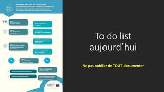 To do list
aujourd’hui
Ne pas oublier de TOUT documenter
 