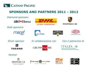 SPONSORS AND PARTNERS 2011 - 2012
Diamond sponsors



Gold sponsors




Silver sponsor     In collaborazione con   Con il patrocinio di




 Partner
 