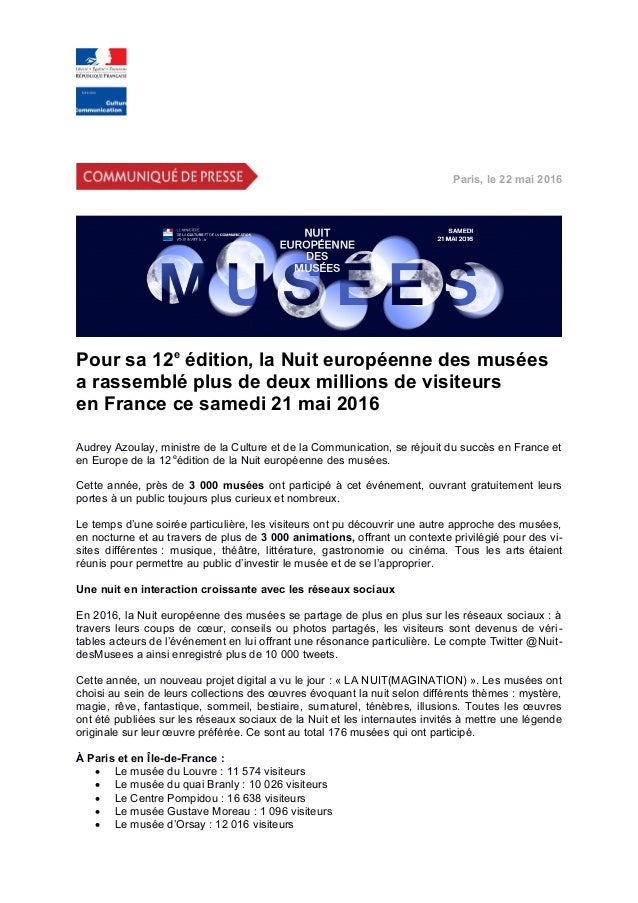 Communiqué De Presse Bilan 2016 De La Nuit Européenne Des Musées