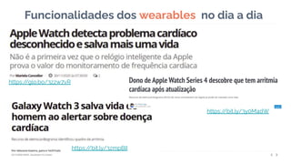 Funcionalidades dos wearables no dia a dia
13
https:/
/bit.ly/3y0M4dW
https:/
/glo.bo/3zzw7vR
https:/
/bit.ly/3zmpBII
 