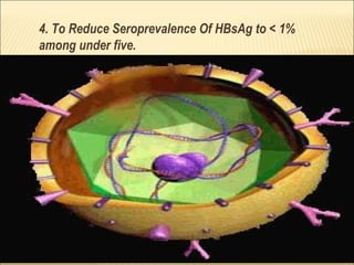 4. To Reduce Seroprevalence Of HBsAg to < 1%
among under five.
 