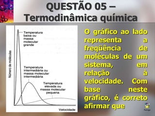 QUESTÃO 05 – Termodinâmicaquímica   O gráfico ao lado representa a freqüência de moléculas de um sistema, em relação à velocidade. Com base neste gráfico, é correto afirmar que
