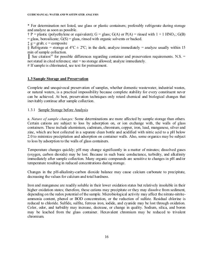 Water And Waste Water Analysis Manual