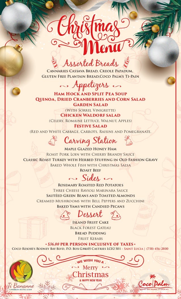 Coco Palm's Christmas Lunch Menu 2016