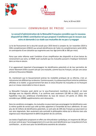 Mutualité Française communiqué de presse CMU-c