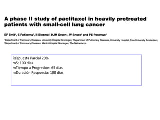 Respuesta Parcial 29%
mS: 100 dias
mTiempo a Progresion: 65 dias
mDuración Respuesta: 108 días
 