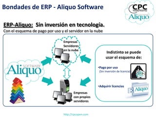 Bondades de ERP - Aliquo Software

ERP-Aliquo: Sin inversión en tecnología.
Con el esquema de pago por uso y el servidor e...