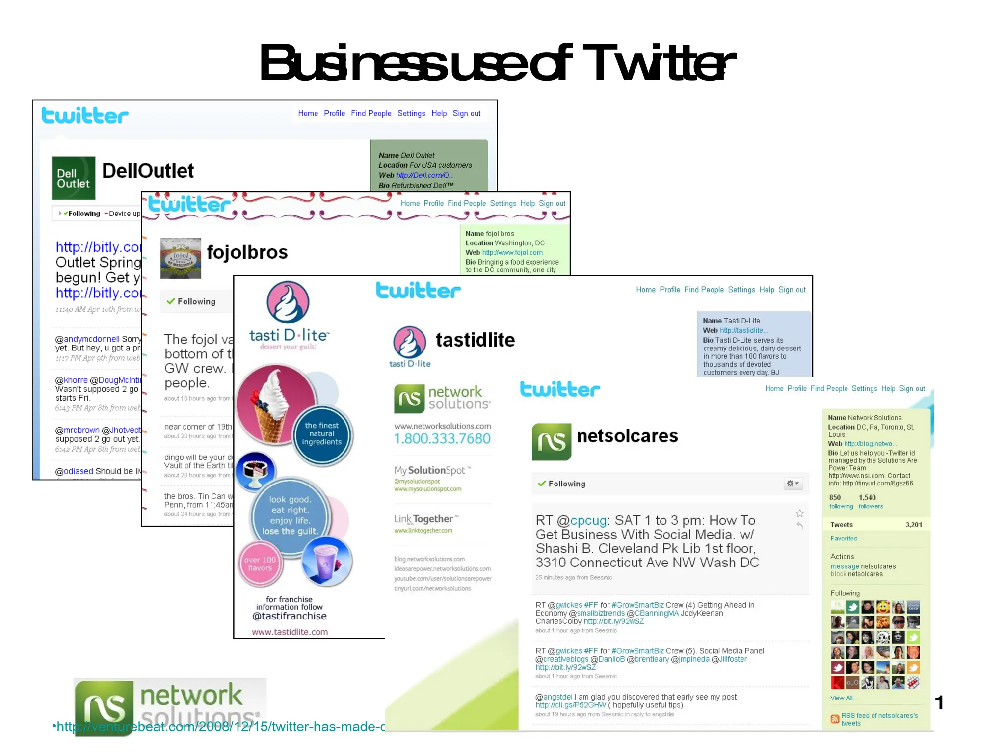 Business use of Twitter http://venturebeat.com/2008/12/15/twitter-has-made-dell-1-million-in-revenue/   