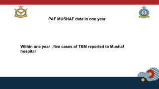 PAF MUSHAF data in one year
Within one year ,five cases of TBM reported to Mushaf
hospital
 