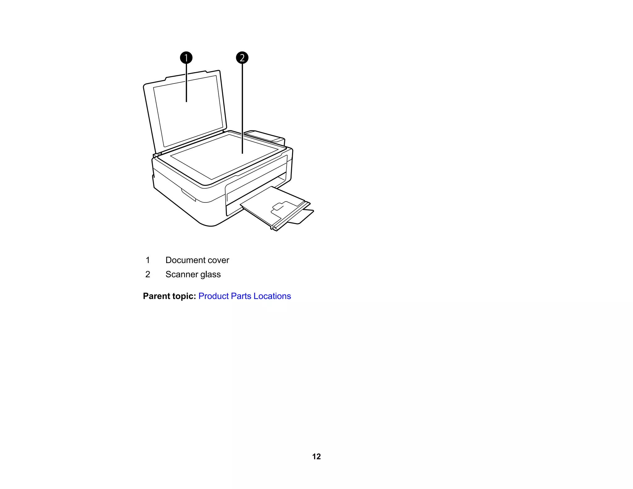 1 Document cover
2 Scanner glass
Parent topic: Product Parts Locations
12
 