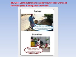 INSIGHT: Contributors have a wider view of their work and
thus take pride in doing their work well.
 