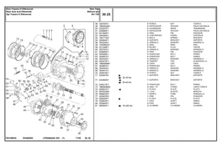 EH46Z003T0210063A
30-35 No
30-40 No
70-200 No
48
49
50
51
52
53
54
55
56
58
59
60
61
62
63
64
65
66
67
68
69
70
71
71
72
73
74
75
76
77
78
79
80
81
330797X1
1865002M1
023327P1
020894P1
021464P1
354059X1
184171M1
020924P1
353434X1
1440993X1
021349P1
353757X1
020895P1
353508X1
353691X1
353434X1
023473P1
1860959M1
353897X1
353434X1
353441X1
353918X1
023461N1
023462N1
034013P1
1860838M2
020931P1
897003M3
906807M1
420407M1
020932P1
020943P1
020942P1
020543T1
2
2
2
2
2
2
2
2
2
2
2
2
2
4
2
2
2
2
2
2
4
4
1
1
4
4
1
1
1
1
1
1
2
2
NUT TUERCA
SPACER PIEZA DISTANCIA
DRIVE TRASMISION
SPACER PIEZA DISTANCIA
PIN PASADOR
DOWEL CENTRAJE
SPRING RESORTE
BRACKET SOPORTE
WASHER ARANDELA
RING ARO
PLUG TAPON
WASHER ARANDELA
PIN PASADOR
BOLT PERNO
BOLT PERNO
WASHER ARANDELA
PAD ALMOHADILLA
CAP TAPA
BOLT PERNO
WASHER ARANDELA
WASHER ARANDELA
NUT TUERCA
BRACKET SOPORTE
BRACKET SOPORTE
BOLT PERNO
O RING JUNTA TORICA
PLATE PLATO
SLEEVE MANCHA
FORK HORQUILLA
PIN PASADOR
PLATE PLATO
SHAFT ARBOL
SHAFT ARBOL
CYLINDER CILINDRO
PORCA
ESPAÇADOR
ACIONADOR
ESPAÇADOR
PINO
CONTRAPINO
MOLA
SUPORTE
ARRUELA
ANEL
BUJÃO
ARRUELA
PINO
PARAFUSO
PARAFUSO
ARRUELA
TAMPÃO
CAPA
PARAFUSO
ARRUELA
ARRUELA
PORCA
SUPORTE
SUPORTE
PARAFUSO
ANEL "O"
PLACA
LUVA
GARFO
PINO
PLACA
EIXO
EIXO
CILINDRO
CPE650ADV E01 11/02(1)
30 25
Sem Tdpi
Without Ipto
Sin Tdfi
Eixo Traseiro E Diferencial
Rear Axle And Diferential
Aje Trasero E Diferencial
30 25-
Menu Símbolos
 