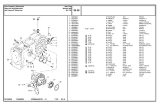 7/16" - 14X1"
EH46Z004T0210063B
0,15
0,20
0,25
0,50
1,00
30-75 No
0,15
0,20
0,25
0,50
1,00
0,20
0,25
0,50
1,00
0,15
30-60 No
30-70 No
30-65 No
1
2
3
4
5
6
7
8
9
10
11
12
12
12
13
13
14
15
16
16
16
16
16
17
17
18
18
18
19
20
21
22
23
24
25
26
353726X1
353433X1
023642S1
359103X1
181217M1
489190M1
353698X1
353698X1
353916X1
898643M1
851258M1
023653P1
023654P1
023655P1
023634P1
023635P1
020953N2
1850909M91
023662P1
023663P1
023664P1
023665P1
023666P1
023657P1
023658P1
023637P1
023638P1
023656P1
020920P1
037074N1
390855X1
020927P1
020908N1
020912N1
023639P1
020896P1
4
4
1
1
1
2
4
2
4
2
2
X
X
X
X
X
1
1
X
X
X
X
X
X
X
X
X
X
6
1
1
1
1
1
1
1
BOLT PERNO
WASHER ARANDELA
COVER CUBIERTA
O RING JUNTA TORICA
GASKET EMPAQUETADURA.
COVER CUBIERTA
BOLT PERNO
BOLT PERNO
NUT TUERCA
PIN PASADOR
O RING JUNTA TORICA
SHIM CALCE
SHIM CALCE
SHIM CALCE
SHIM CALCE
SHIM CALCE
KIT, PINION PINONES JUEGO
BEARING ASSY RODAMIENTO RAD
SHIM CALCE
SHIM CALCE
SHIM CALCE
SHIM CALCE
SHIM CALCE
SHIM CALCE
SHIM CALCE
SHIM CALCE
SHIM CALCE
SHIM CALCE
BOLT PERNO
HOUSE ASSY CONJ. CARTER
WASHER ARANDELA
CONNECTION CONEXION
KIT, COVER JUEGO DE TAPA
KIT, DIPSTICK JGO.REGLA.NIVEL
PLUG TAPON
PIPE CANO
PARAFUSO
ARRUELA
TAMPA
ANEL "O"
JUNTA
TAMPA
PARAFUSO
PARAFUSO
PORCA
PINO
ANEL "O"
CALÇO
CALÇO
CALÇO
CALÇO
CALÇO
CJ. PINHÃO
CJ. ROLAMENTO
CALÇO
CALÇO
CALÇO
CALÇO
CALÇO
CALÇO
CALÇO
CALÇO
CALÇO
CALÇO
PARAFUSO
CJ. CARCAÇA
ARRUELA
CONEXÃO
CJ. TAMPA
CJ. VARETA
BUJÃO
TUBO
CPE650ADV E01 11/02(1)
30 30
Sem Tdpi
Without Ipto
Sin Tdfi
Eixo Traseiro E Diferencial
Rear Axle And Diferential
Aje Trasero E Diferencial
30 30-
Menu Símbolos
 