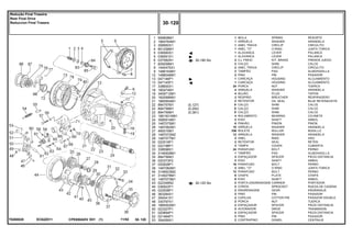 (0,127)
(0,254)
(0,381)
EC62Z011T0260028
30-180 No
30-125 No
1
2
3
4
5
5
6
7
8
9
12
13
13
17
18
19
20
21
22
22
22
23
24
25
26
27
28
29
30
32
33
34
35
36
37
38
40
41
42
43
44
45
46
47
48
49
50
51
52
53
906808M1
1864764M1
358950X1
851258M1
036560S1
036591S1
037082N1
829258M1
1440475X1
1486164M1
1488046M1
047146P1
047145P1
338600X1
180474M1
3409712M1
182099M91
1860954M1
894757M1
894758M1
894759M1
1881931M91
3585914M1
1487075M1
1487062M1
490016M1
1487072M2
1487077M1
022518P1
022198P1
338598X1
3146509M1
894756M1
020373P2
020928P1
1487082M1
3148503M2
3149278M1
1487073M1
022348N2
036922P1
022508P1
363284X1
354041X1
330797X1
1865002M1
023327P1
020894P1
021464P1
354059X1
1
1
1
1
1
1
2
2
2
2
2
1
1
24
4
4
2
2
X
X
X
4
2
6
18
336
12
2
2
2
24
1
2
2
16
2
12
6
6
2
2
2
2
2
2
2
2
2
2
2
SPRING RESORTE
WASHER ARANDELA
CIRCLIP CIRCULITO
O RING JUNTA TORICA
LEVER PALANCA
LEVER PALANCA
KIT, BRAKE FRENOS JUEGO
SHIM CALCE
CIRCLIP CIRCULITO
PAD ALMOHADILLA
PIN PASADOR
HOUSING ALOJAMIENTO
HOUSING ALOJAMIENTO
NUT TUERCA
WASHER ARANDELA
PLUG TAPON
BREATHER RESPIRADERO
OIL SEAL BUJE RETENACEITE
SHIM CALCE
SHIM CALCE
SHIM CALCE
BEARING COJINETE
SHAFT ARBOL
PINION PINON
WASHER ARANDELA
ROLLER RODILLO
WASHER ARANDELA
RING ARO
SEAL RETEN
COVER CUBIERTA
BOLT PERNO
PAD ALMOHADILLA
SPACER PIEZA DISTANCIA
SHAFT ARBOL
BOLT PERNO
O RING JUNTA TORICA
BOLT PERNO
PLATE CHAPA
SHAFT ARBOL
CARRIER PORTADOR
SPROCKET RUEDA DE CADENA
GEAR ENGRANAJE
PIN PASADOR
COTTER PIN PASADOR DOUBLE
NUT TUERCA
SPACER PIEZA DISTANCIA
DRIVE TRASMISION
SPACER PIEZA DISTANCIA
PIN PASADOR
DOWEL CENTRAJE
MOLA
ARRUELA
ANEL TRAVA
ANEL "O"
ALAVANCA
ALAVANCA
CJ. FREIO
CALÇO
ANEL TRAVA
TAMPÃO
PINO
CARCAÇA
CARCAÇA
PORCA
ARRUELA
BUJÃO
RESPIRO
RETENTOR
CALÇO
CALÇO
CALÇO
ROLAMENTO
EIXO
PINHÃO
ARRUELA
ROLETE
ARRUELA
ANEL
RETENTOR
TAMPA
PARAFUSO
TAMPÃO
ESPAÇADOR
EIXO
PARAFUSO
ANEL "O"
PARAFUSO
CHAPA
EIXO
PORTA ENGRENAGEM
COROA
ENGRENAGEM
PINO
CUPILHA
PORCA
ESPAÇADOR
ACIONADOR
ESPAÇADOR
PINO
CONTRAPINOCPE650ADV E01 11/02(1)
30 120
Redução Final Traseira
Rear Final Drive
Reduccion Final Trasera
30 120-
Menu Símbolos
 