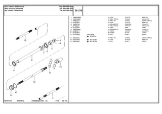 1000 RPM
EH47Z012T0210131C
50-85 No
50-125 No
50-120 No
1
3
4
5
6
7
8
9
10
11
12
13
14
15
1868538M4
1662726M1
377832X1
027879P1
195507M1
377602X1
023234S1
1692582M1
035678T1
023239P1
023229N2
359103X1
034218N2
038784N1
1
1
1
1
1
1
1
1
1
2
1
1
1
1
SLEEVE MANCHA
CIRCLIP CIRCULITO
O RING JUNTA TORICA
SLEEVE MANCHA
BEARING COJINETE
CIRCLIP CIRCULITO
PIPE CANO
BEARING COJINETE
COVER CUBIERTA
PLATE CHAPA
SHAFT ARBOL
O RING JUNTA TORICA
SLEEVE MANCHA
SHAFT ARBOL
LUVA
ANEL TRAVA
ANEL "O"
LUVA
ROLAMENTO
ANEL TRAVA
TUBO
ROLAMENTO
TAMPA
CHAPA
EIXO
ANEL "O"
LUVA
EIXO
CPE650ADV E01 11/02(1)
30 215
Tdpi 540/1000 Rpm
Ipto 540/1000 Rpm
Tdfi 540/1000 Rpm
Eixo Traseiro E Diferencial
Rear Axle And Diferential
Aje Trasero E Diferencial
30 215-
Menu Símbolos
 