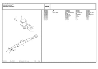 EA37Z008T0280006
40-70 No
1
1
2
3
4
5
6
7
8
9
041442S1
041443S1
046666N1
037549P1
354068X1
354575X1
353775X1
353435X1
353436X1
022724P1
1
1
2
2
2
2
2
2
2
2
BRACKET SOPORTE
BRACKET SOPORTE
KIT, STABILISER ESTABILIZAD JUEG
PIN PASADOR
COTTER PIN PASADOR DOUBLE
BOLT PERNO
WASHER ARANDELA
NUT TUERCA
NUT TUERCA
PLATE CHAPA
SUPORTE
SUPORTE
CJ. ESTABILIZADO
PINO
CUPILHA
PARAFUSO
ARRUELA
PORCA
PORCA
CHAPA
CPE650ADV E01 11/02(1)
40 60
Estabilizador Telescópico
Telescopic Stabiliser
Estabilizador Telescópico
40 60-
Menu Símbolos
 