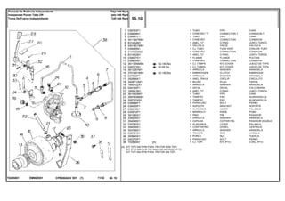 EM98Z001T0285001
[A] KIT TDPI 540 RPM PARA TRATOR SEM TDPI.
KIT IPTO 540 RPM TO TRACTOR WITHOUT IPTO.
KIT TDFI 540 RPM PARA TRATOR SIN TDFI.
50-140 No
50-45 No
50-150 No
1
2
3
4
5
6
7
8
9
10
11
12
13
14
15
16
17
18
19
20
21
22
23
24
25
26
27
28
29
30
31
32
33
34
35
36
37
38
038753P1
039606N1
039487P1
3411947M91
831452M1
3401801M91
039485N1
3145403M2
831452M1
039527S1
039605N1
3611290M94
039721N1
3613267M1
3701481M91
037656P1
352699X1
3409712M1
1440702X1
049100P1
195561M1
3610929M1
3697609M91
358720X91
038686P1
038430P1
036618S1
035972P1
391290X1
339024X1
354048X1
039780S1
354059X1
353756X1
039781S1
355645X1
040370P1
T0289047
1
1
1
1
1
1
1
1
1
1
1
1
1
1
1
1
1
1
1
1
2
1
1
1
2
1
1
1
1
1
1
1
1
1
1
2
2
1[A]
PIPE CANO
CONNECTION T CONEXION T
PIPE CANO
CONNECTION CONEXION
O RING JUNTA TORICA
VALVE VALVULA
TUBE ASSY CONJ.DE TUBO
CONNECTION CONEXION
O RING JUNTA TORICA
FLANGE PLETINA
CONNECTION CONEXION
KIT, COVER JUEGO DE TAPA
KIT, COVER JUEGO DE TAPA
WASHER ARANDELA
CLUTCH EMBRAGUE
WASHER ARANDELA
CIRCLIP CIRCULITO
PLUG TAPON
WASHER ARANDELA
DECAL CALCOMANIA
O RING JUNTA TORICA
PIPE CANO
PAD ALMOHADILLA
PAD ALMOHADILLA
BOLT PERNO
BRACKET SOPORTE
LEVER PALANCA
KNOB POMO
PIN PASADOR
WASHER ARANDELA
COTTER PIN PASADOR DOUBLE
LEVER PALANCA
DOWEL CENTRAJE
WASHER ARANDELA
ROD VARILLA
NUT TUERCA
BOLT PERNO
KIT, IPTO CONJ. IPTO
TUBO
CONEXÃO "T"
TUBO
CONEXÃO
ANEL "O"
VÁLVULA
CJ. TUBO
CONEXÃO
ANEL "O"
FLANGE
CONEXÃO
CJ. TAMPA
CJ. TAMPA
ARRUELA
EMBREAGEM
ARRUELA
ANEL TRAVA
BUJÃO
ARRUELA
DECAL
ANEL "O"
TUBO
TAMPÃO
TAMPÃO
PARAFUSO
SUPORTE
ALAVANCA
MANÍPULO
PINO
ARRUELA
CUPILHA
ALAVANCA
CONTRAPINO
ARRUELA
TIRANTE
PORCA
PARAFUSO
CJ. TDPI
CPE650ADV E01 11/02(1)
50 10
Tdpi 540 Rpm
Ipto 540 Rpm
Tdfi 540 Rpm
Tomada De Potência Independente
Independet Power Take Off
Toma De Fuerza Independiente
50 10-
Menu Símbolos
 