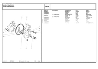 5/16x24x3/4
EJ52Z001886821M94
886821M94
886821M94
1
2
3
4
5
6
7
8
9
10
11
12
13
353517X1
353446X1
1885307M1
1885484M1
359002X1
1885582M1
1886511M1
1885788M1
22206X
1889318M1
1885310M1
1
4
1
1
2
1
1
1
1
1
1
1
1
BOLT PERNO
WASHER ARANDELA
PLATE PLATO
RING ARO
GEAR ENGRANAJE
O RING JUNTA TORICA
SHAFT ARBOL
PAD ALMOHADILLA
SPRING RESORTE
GUIDE GUIA
BALL BOLA
PLATE PLATO
GASKET EMPAQUETADURA.
PARAFUSO
ARRUELA
PLACA
ANEL
ENGRENAGEM
ANEL "O"
EIXO
TAMPÃO
MOLA
GUIA
ESFERA
PLACA
JUNTA
CPE650ADV E01 11/02(1)
50 20
Bomba Hidráulica Auxiliar
Hydraulic Pump Auxiliary
Bomba Hidráulica Auxiliar
50 20-
Menu Símbolos
 