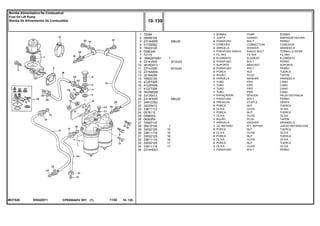 M8x30
M10x20
M10x40
M8x30
EK02Z011MOT520
1
2
3
4
5
6
7
8
9
10
11
12
13
14
15
16
17
18
19
20
21
22
23
24
25
26
27
28
29
30
31
32
33
34
35
72096
36856104
2314H005
31726592
70920120
0095344
72115
1896287M91
2314J002
3818D013
2314J006
2318A604
32184226
70920135
4125T005
4122P009
4122T006
3425M006
33135413
2314H005
2481D302
33225412
33811112
0576112
0566003
0650204
70920133
26410149
33532129
33811114
33532129
33811114
33532129
33811114
2314H003
1
1
4
1
2
1
1
2
2
1
2
2
2
2
1
1
1
1
1
1
2
2
2
1
1
1
1
1
2
2
2
2
2
2
1
7
1
15
15
16
16
17
17
PUMP BOMBA
GASKET EMPAQUETADURA.
BOLT PERNO
CONNECTION CONEXION
WASHER ARANDELA
BANJO BOLT TORNILLO DIFER
FILTER FILTRO
ELEMENT ELEMENTO
BOLT PERNO
BRACKET SOPORTE
BOLT PERNO
NUT TUERCA
PLUG TAPON
WASHER ARANDELA
PIPE CANO
PIPE CANO
PIPE CANO
PIPE CANO
SPACER PIEZA DISTANCIA
BOLT PERNO
STAPLE GRAPA
NUT TUERCA
OLIVE OLIVA
NUT TUERCA
OLIVE OLIVA
PLUG TAPON
WASHER ARANDELA
KIT, REPAIR JUEGO REPARACION
NUT TUERCA
OLIVE OLIVA
NUT TUERCA
OLIVE OLIVA
NUT TUERCA
OLIVE OLIVA
BOLT PERNO
BOMBA
JUNTA
PARAFUSO
CONEXÃO
ARRUELA
PARAFUSO BANJO
FILTRO
ELEMENTO
PARAFUSO
SUPORTE
PARAFUSO
PORCA
BUJÃO
ARRUELA
TUBO
TUBO
TUBO
TUBO
ESPAÇADOR
PARAFUSO
PRESILHA
PORCA
OLIVA
PORCA
OLIVA
BUJÃO
ARRUELA
JG. REPARO
PORCA
OLIVA
PORCA
OLIVA
PORCA
OLIVA
PARAFUSO
CPE650ADV E01 11/02(1)
10 130
Bomba Alimentadora De Combustível
Fuel Oil Lift Pump
Bomba De Alimentación De Combustible
10 130-
Menu Símbolos
 