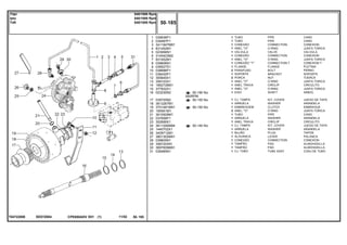 540RPM
EE57Z004T04722008
50-190 No
50-155 No
50-150 No
50-140 No
1
2
3
4
5
6
7
8
9
10
11
12
13
14
15
16
17
18
19
20
21
22
23
24
25
26
27
28
29
30
31
039636P1
039487P1
3411947M91
831452M1
023956N1
3145403M2
831452M1
039606N1
039527S1
038686P1
038430P1
355645X1
359103X1
1662726M1
377832X1
023230N2
039720N2
3613267M1
3701481M91
195561M1
3610929M1
037656P1
352699X1
3611290M94
1440702X1
3409712M1
3801302M91
039605N1
358720X91
3697609M91
039485N1
1
1
1
1
1
1
1
1
1
2
1
2
1
1
1
1
1
1
1
2
1
1
1
1
1
1
1
1
1
1
1
PIPE CANO
PIPE CANO
CONNECTION CONEXION
O RING JUNTA TORICA
VALVE VALVULA
CONNECTION CONEXION
O RING JUNTA TORICA
CONNECTION T CONEXION T
FLANGE PLETINA
BOLT PERNO
BRACKET SOPORTE
NUT TUERCA
O RING JUNTA TORICA
CIRCLIP CIRCULITO
O RING JUNTA TORICA
SHAFT ARBOL
KIT, COVER JUEGO DE TAPA
WASHER ARANDELA
CLUTCH EMBRAGUE
O RING JUNTA TORICA
PIPE CANO
WASHER ARANDELA
CIRCLIP CIRCULITO
KIT, COVER JUEGO DE TAPA
WASHER ARANDELA
PLUG TAPON
LEVER PALANCA
CONNECTION CONEXION
PAD ALMOHADILLA
PAD ALMOHADILLA
TUBE ASSY CONJ.DE TUBO
TUBO
TUBO
CONEXÃO
ANEL "O"
VÁLVULA
CONEXÃO
ANEL "O"
CONEXÃO "T"
FLANGE
PARAFUSO
SUPORTE
PORCA
ANEL "O"
ANEL TRAVA
ANEL "O"
EIXO
CJ. TAMPA
ARRUELA
EMBREAGEM
ANEL "O"
TUBO
ARRUELA
ANEL TRAVA
CJ. TAMPA
ARRUELA
BUJÃO
ALAVANCA
CONEXÃO
TAMPÃO
TAMPÃO
CJ. TUBO
CPE650ADV E01 11/02(1)
50 185
540/1000 Rpm
540/1000 Rpm
540/1000 Rpm
Tdpi
Ipto
Tdfi
50 185-
Menu Símbolos
 
