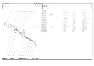 EF23Z002022559T2B
17
34
1
2
3
4
5
6
7
8
9
10
11
12
13
14
15
16
17
18
19
20
21
22
23
3603244M1
3603222M1
3603223M1
3588135M1
022565R1
3588138M1
354920X1
3588148M1
3588140M1
3176216M1
3176217M1
3176218M1
3176219M1
3587986M91
3587983M1
033551R1
3587981M1
022564R1
3603215M1
3588024M1
3588025M1
3176203M1
3176269M1
2
1
1
1
1
1
1
1
1
1
1
1
4
1
1
1
1
1
1
1
1
1
1
PIN PASADOR
PLUG TAPON
O RING JUNTA TORICA
BEARING COJINETE
SHAFT ARBOL
RING ARO
BEARING COJINETE
WASHER ARANDELA
RING ARO
OIL SEAL BUJE RETENACEITE
WASHER ARANDELA
COVER CUBIERTA
BOLT PERNO
HOUSING ALOJAMIENTO
LOCK RETENEDOR
NUT TUERCA
WASHER ARANDELA
GEAR ENGRANAJE
BUSH CASQUILLO
WASHER ARANDELA
BUSH CASQUILLO
RING ARO
RING ARO
PINO
BUJÃO
ANEL "O"
ROLAMENTO
EIXO
ANEL
ROLAMENTO
ARRUELA
ANEL
RETENTOR
ARRUELA
TAMPA
PARAFUSO
CARCAÇA
TRAVA
PORCA
ARRUELA
ENGRENAGEM
BUCHA
ARRUELA
BUCHA
ANEL
ANEL
CPE650ADV E01 11/02(1)
60 45
Zf - Tração Central
Zf - Middle Drive
Zf - Tracción Central
Eixo Dianteiro
Front Axle
Eje Delantero
60 45-
Menu Símbolos
 