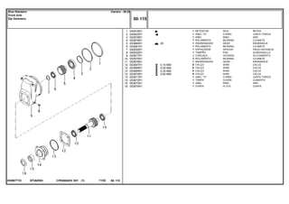 EF28Z004053667T1D
25
0,10 MM
0,05 MM
0,30 MM
0,50 MM
1
2
3
4
5
6
7
8
9
10
11
12
12
12
12
13
14
15
16
040918R1
040922R1
053878R1
053879R1
053880R1
053881R1
040930R1
040932R1
053877R1
053875R1
053876R1
053867R1
053868R1
053869R1
053870R1
053871R1
053872R1
053873R1
053874R1
1
1
1
1
1
1
1
1
1
2
1
X
X
X
X
1
1
1
1
SEAL RETEN
O RING JUNTA TORICA
RING ARO
BEARING COJINETE
GEAR ENGRANAJE
BEARING COJINETE
SPACER PIEZA DISTANCIA
PAD ALMOHADILLA
HOUSING ALOJAMIENTO
BEARING COJINETE
GEAR ENGRANAJE
SHIM CALCE
SHIM CALCE
SHIM CALCE
SHIM CALCE
O RING JUNTA TORICA
COVER CUBIERTA
RING ARO
PLATE CHAPA
RETENTOR
ANEL "O"
ANEL
ROLAMENTO
ENGRENAGEM
ROLAMENTO
ESPAÇADOR
TAMPÃO
CARCAÇA
ROLAMENTO
ENGRENAGEM
CALÇO
CALÇO
CALÇO
CALÇO
ANEL "O"
TAMPA
ANEL
CHAPA
CPE650ADV E01 11/02(1)
60 115
Carraro - 20.25Eixo Dianteiro
Front Axle
Eje Delantero
60 115-
Menu Símbolos
 