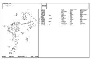 M8X25
M10X16
M8X20
M8X16
EK11Z011MOT539
1
2
3
4
5
6
7
8
9
10
11
12
13
14
15
16
17
70998160
3688A006
3211P007
2318A634
4126X105
36832138
2314H004
0576116
0566007
2314J001
3683D006
4126X048
2314H003
33853123
70180154
2314H002
36567444
1
1
4
4
1
1
2
1
1
1
1
1
2
1
2
1
112
TURBOCHARGER TURBOALIMENTACIO
GASKET EMPAQUETADURA.
STUD ESPARRAGO
NUT TUERCA
PIPE CANO
GASKET EMPAQUETADURA.
BOLT PERNO
NUT TUERCA
OLIVE OLIVA
BOLT PERNO
GASKET EMPAQUETADURA.
PIPE CANO
BOLT PERNO
HOSE FLEXIBLE
CLAMP ABRAZADERA
BOLT PERNO
STAPLE GRAPA
TURBO
JUNTA
PRISIONEIRO
PORCA
TUBO
JUNTA
PARAFUSO
PORCA
OLIVA
PARAFUSO
JUNTA
TUBO
PARAFUSO
MANGUEIRA
BRAÇADEIRA
PARAFUSO
PRESILHA
CPE650ADV E01 11/02(1)
10 150
Instalação Do Turbo
Turbocharger Installation
Instalación Del Turbo
10 150-
Menu Símbolos
 